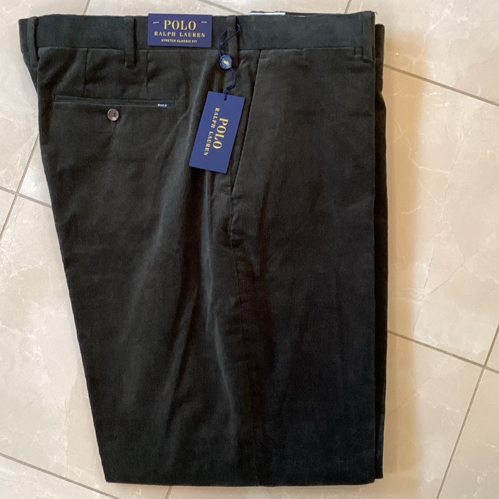 Polo by Ralph Lauren Men's Forest Green Stretch Classic Corduroy Pants